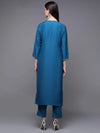 Silk Blend Blue Embroidered Straight