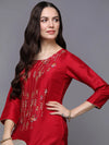 Silk Blend Red Embroidered Straight-VCK9486_XS