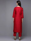 Silk Blend Red Embroidered Straight-VCK9486_XS