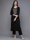 Silk Blend Black Embroidered Straight-VCK9477_XS