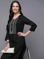 Silk Blend Black Embroidered Straight-VCK9477_XS