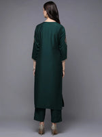 Silk Blend Green Embroidered Straight-VCK9455_XS