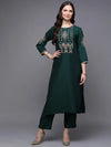 Silk Blend Green Embroidered Straight-VCK9455_XS