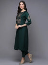 Silk Blend Green Embroidered Straight-VCK9455_XS