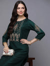 Silk Blend Green Embroidered Straight-VCK9455_XS