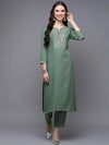 Silk Blend Green Embroidered Straight-VCK9461_XS