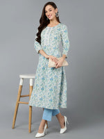 Cotton White Printed Straight Kurta