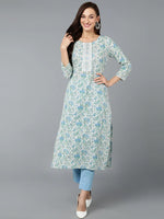 Cotton White Printed Straight Kurta