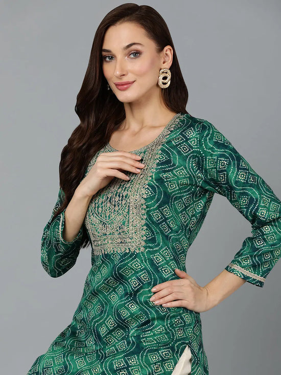 Viscose Rayon Green Bandhani Print