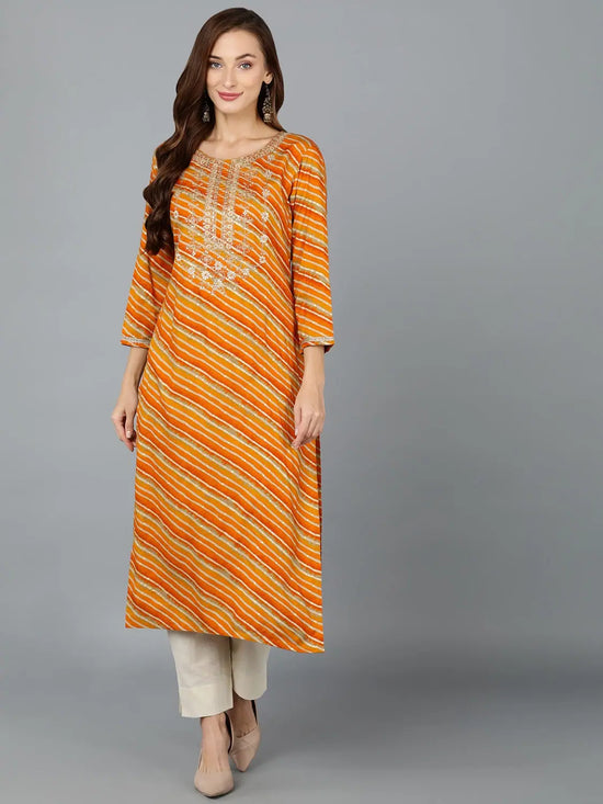 Golden Yellow Cotton Blend Embroidered