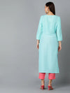 Viscose Rayon Turquoise Embroidered Straight