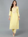 Lemon Yellow Silk Blend Embroidered