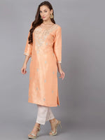 Peach Silk Blend Embroidered Work