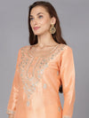 Peach Silk Blend Embroidered Work