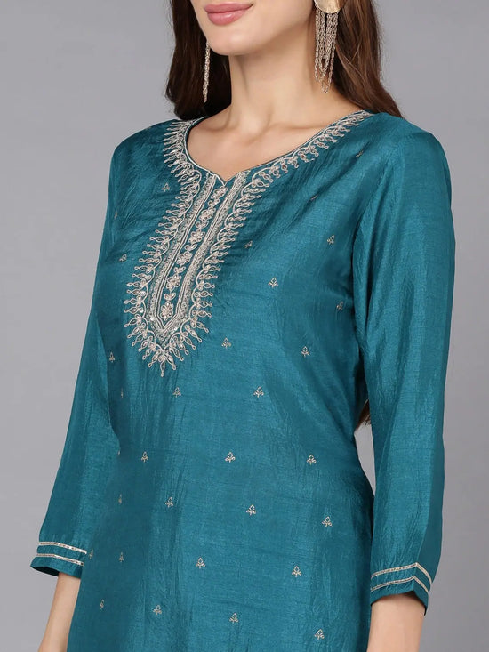 Turkish Blue Silk Blend Embroidered