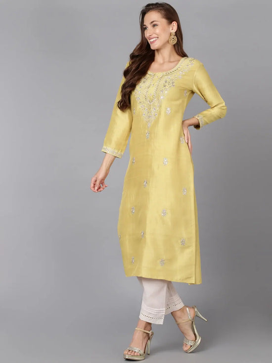 Banana Yellow Silk Blend Embroidered-VCK9178_3XL