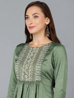 Fern-Green Silk Blend Embroidered Work