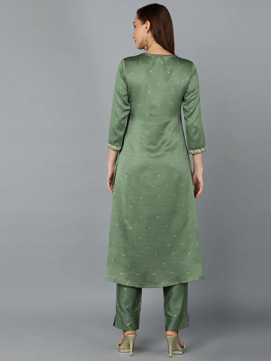 Fern-Green Silk Blend Embroidered Work