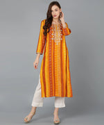 Rayon Yellow Printed Straight Kurta