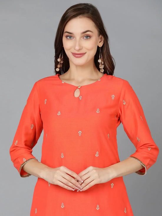 Viscose Rayon Orange Straight Kurta