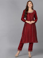 Burgundy Silk Blend Embroidered Festive