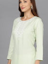 Cotton Blend Lime Green Embroidered