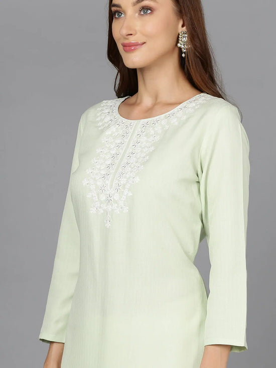 Cotton Blend Lime Green Embroidered