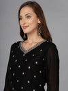 Silk Blend Black Embroidered Straight-VCK9168_XS