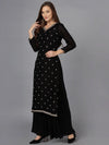 Silk Blend Black Embroidered Straight-VCK9168_XS