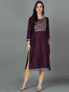 Silk Blend Purple Embroidered Straight