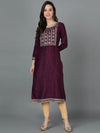 Silk Blend Purple Embroidered Straight