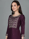 Silk Blend Purple Embroidered Straight