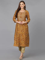 Ochre Yellow Cotton Blend Printed