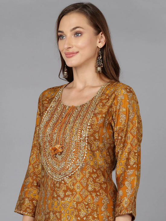 Ochre Yellow Cotton Blend Printed