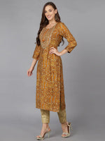 Ochre Yellow Cotton Blend Printed