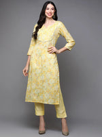 Cotton Blend Yellow Floral Printed