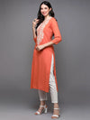 Viscose Rayon Orange Embroidered Straight