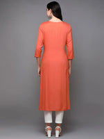 Viscose Rayon Orange Embroidered Straight