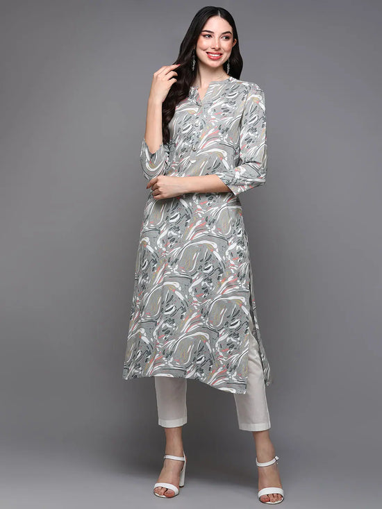 Viscose Rayon Grey Abstract Printed