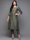 Silk Blend Green Embroidered Straight-VCK9487_XS