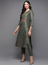 Silk Blend Green Embroidered Straight-VCK9487_XS