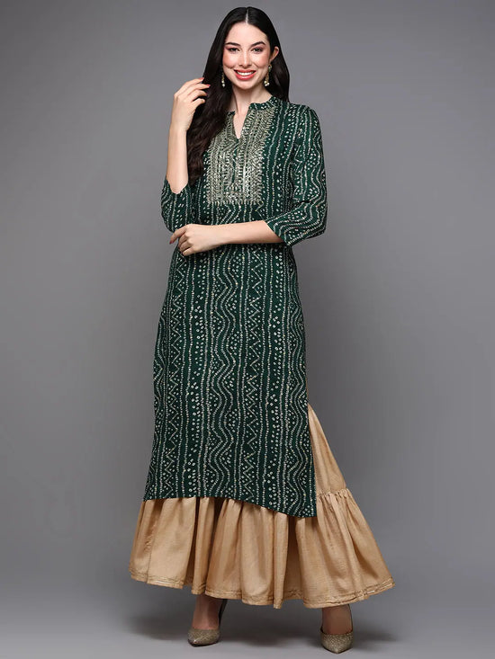 Viscose Rayon Green Bandhani Printed-VCK9467_XS