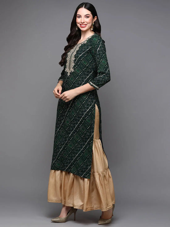 Viscose Rayon Green Bandhani Printed-VCK9470_XS