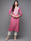 Viscose Rayon Pink Embroidered Straight