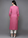 Viscose Rayon Pink Embroidered Straight