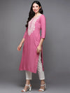 Viscose Rayon Pink Embroidered Straight