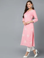 Rose Pink Cotton Blend Embroidered