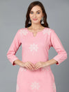 Rose Pink Cotton Blend Embroidered