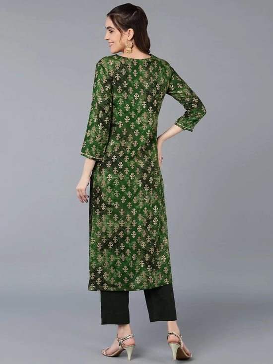 Silk Blend Green Embroidered Straight Kurta-VCK9301_XS