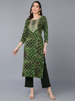 Silk Blend Green Embroidered Straight Kurta-VCK9301_XS